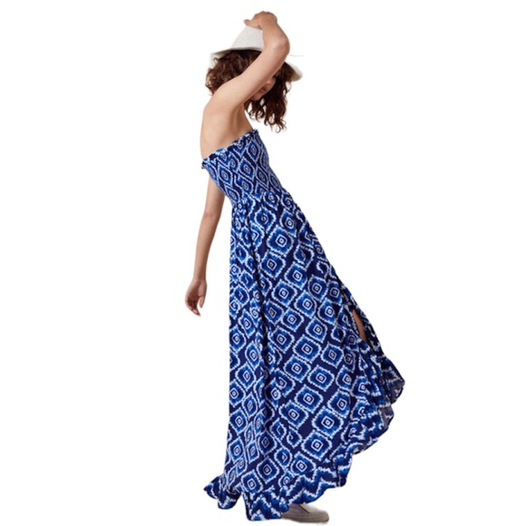 Monsoon Beach Tropical Print Shirred Bandeau Floaty Dress Front Slit Size Small - Picture 3 of 17